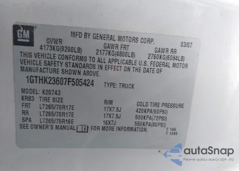 2007 GMC Sierra 2500Hd Sle1 from USA, damaged, VIN 1GTHK23607F505424